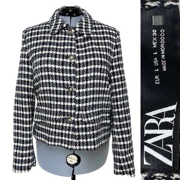Zara Tweed Academia Jacket Short Heritage Style Old Money Button Up Blazer Sz: L - Picture 1 of 8